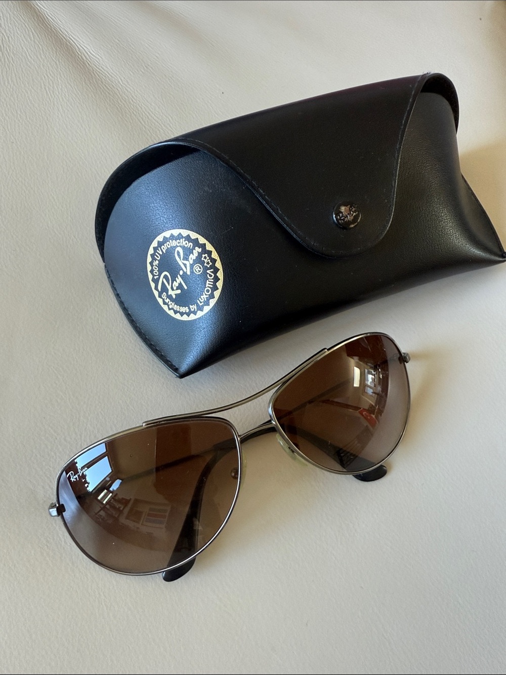 Ray-Ban Silver Frame Aviator Sunglasses with Brown Lenses